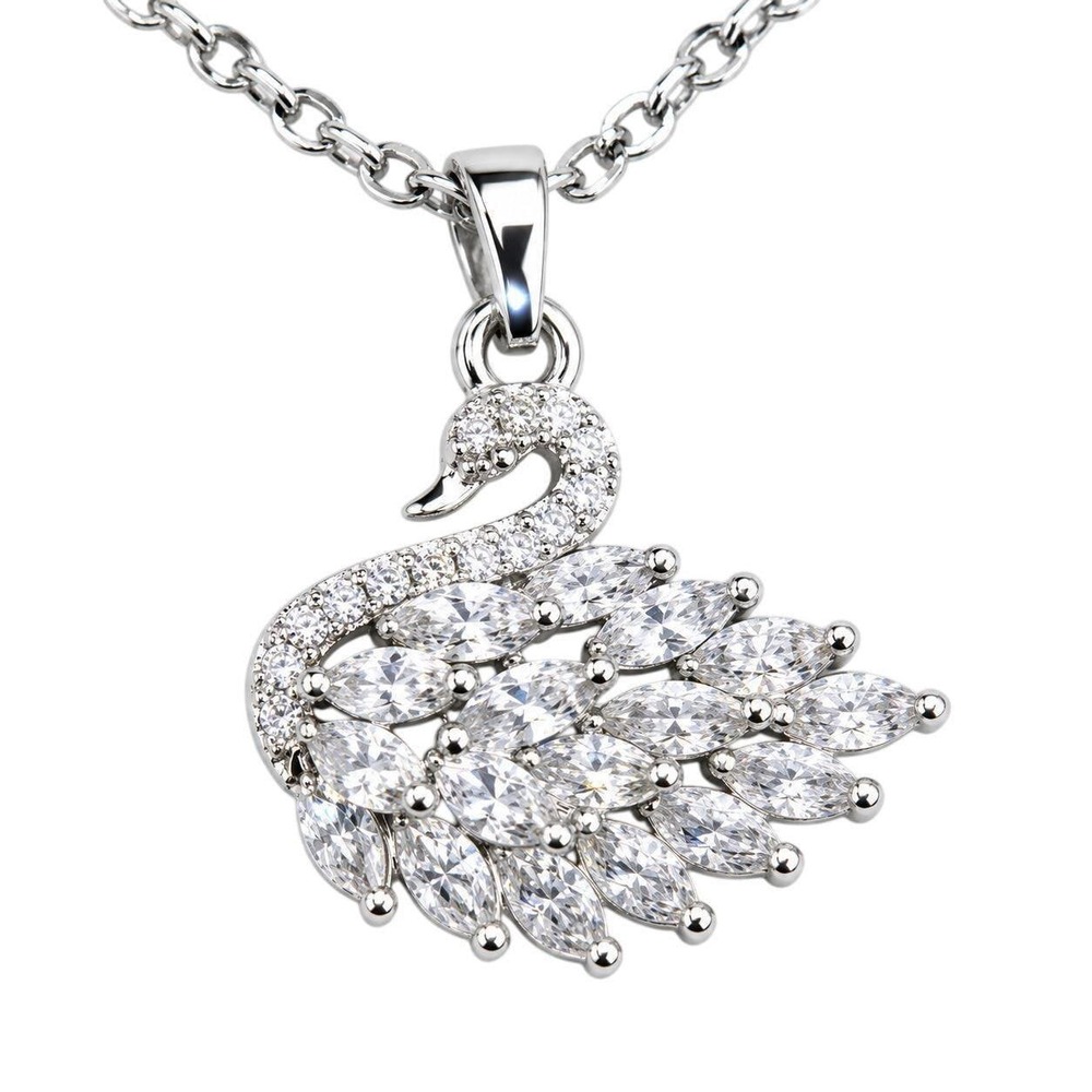 Vintage Swan Necklace Made with Swarovski Crystal 16 - 18" Silver Overlay Chain